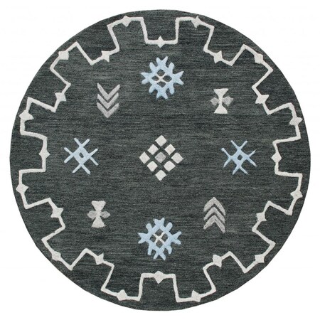 Palacedesigns 5 ft. Round Charcoal Geometric Border Area Rug - Charcoal - 5' PA3663746